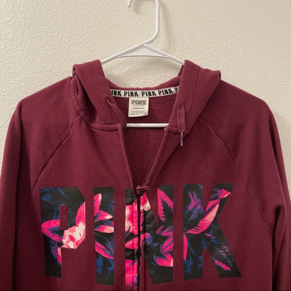 Victoria secret pink tropical hoodie red pink - Picture 2 of 4